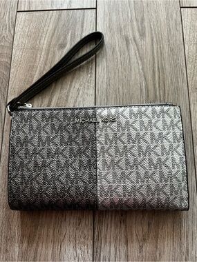 Michael Kors Two-Tone Metallic Logo Wristlet - Silver & Black